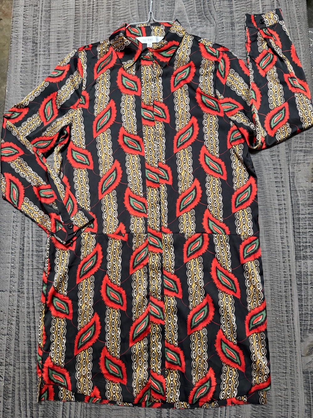 Anonyme Black Long Sleeve Dress with Red & Gold Print